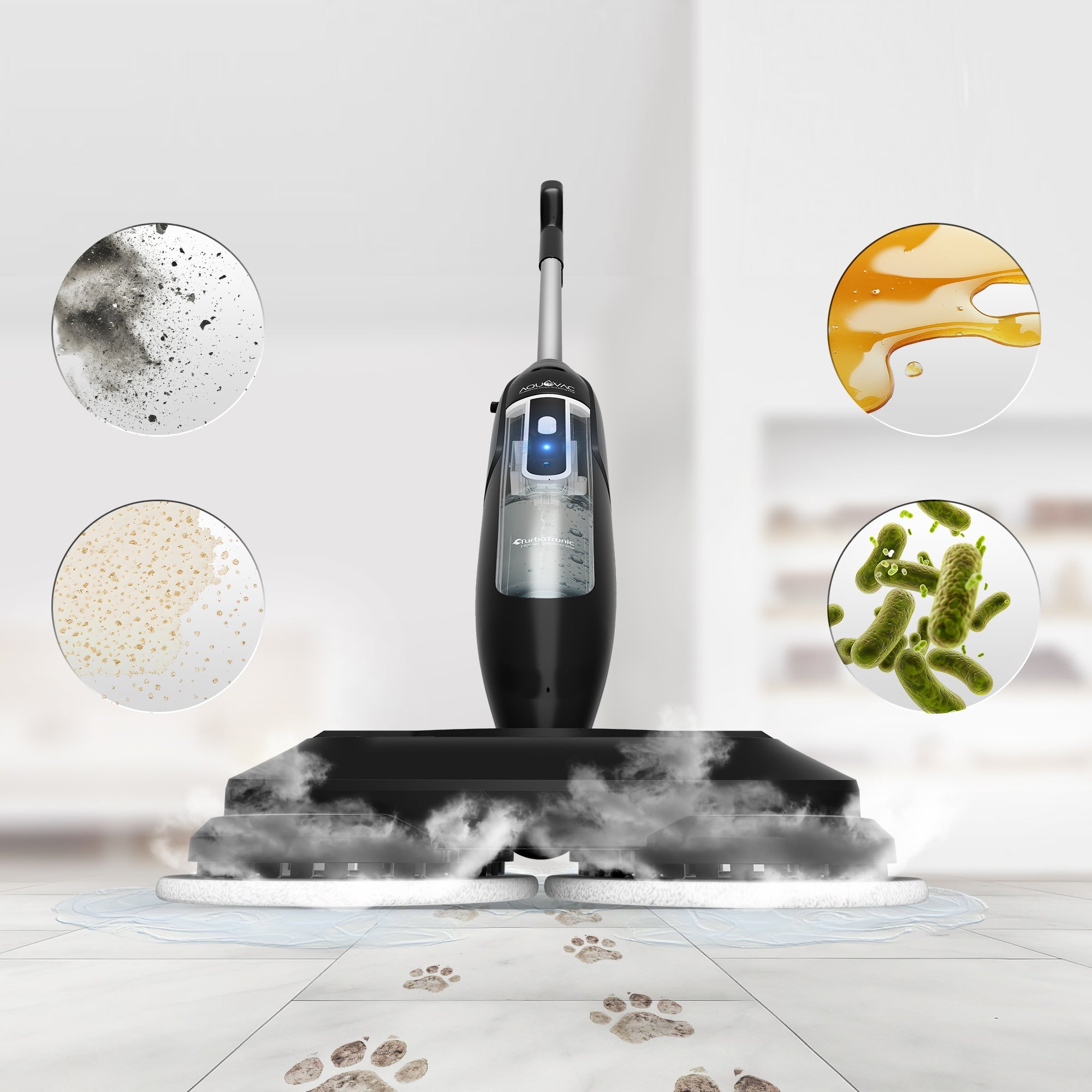 STEAM MOP ROTARY STEAM CLEANER 1200W 110°C MICROFIBER WASH PADS Dominant color black