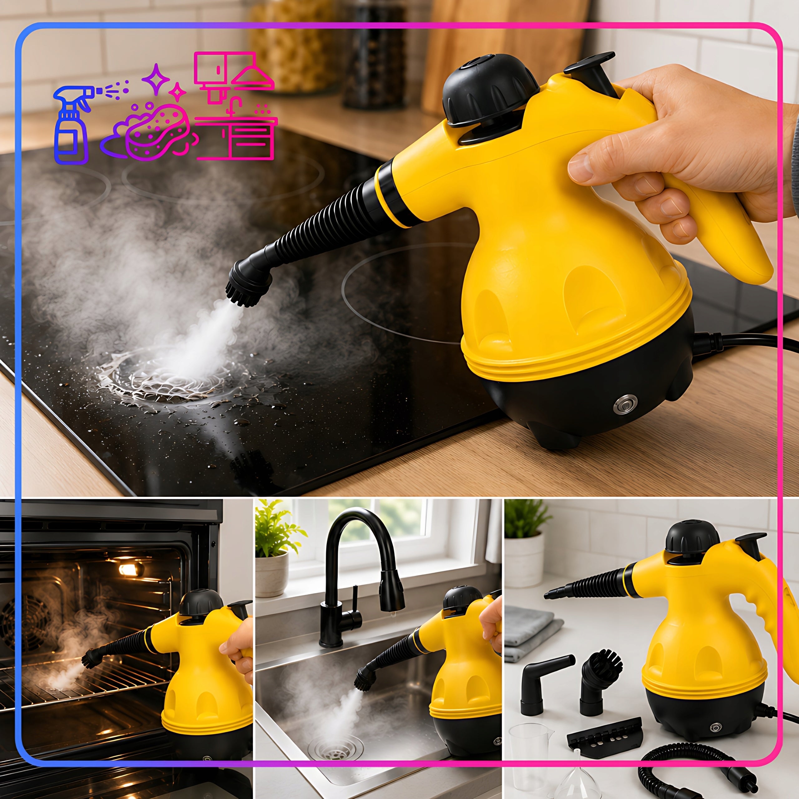 STEAM PRESSURE CLEANER CLEANING 3 BARS + ACCESSORIES 1000W Power 1000 W