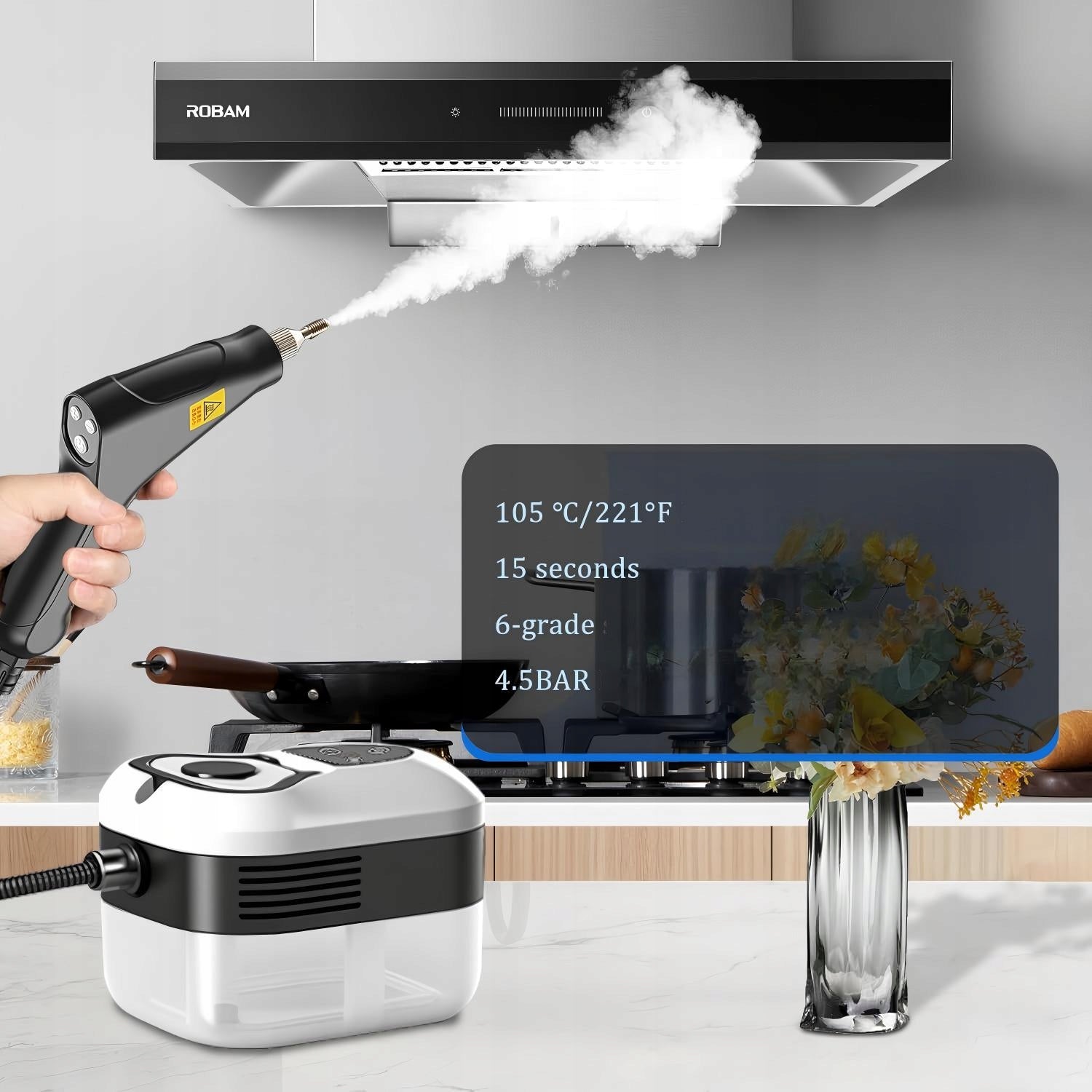 STEAMER 2500W STEAM CLEANING WITH 6 SPEED+1200ML 4.5BAR STRONG HOUSE Maximum steam pressure 4.5 bar