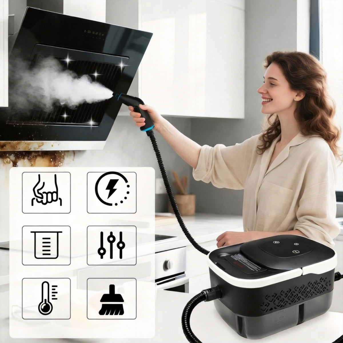 STEAMER 2500W STEAM CLEANING WITH 8 SPEED+1250ML 4BAR POWERFUL Packaging status original