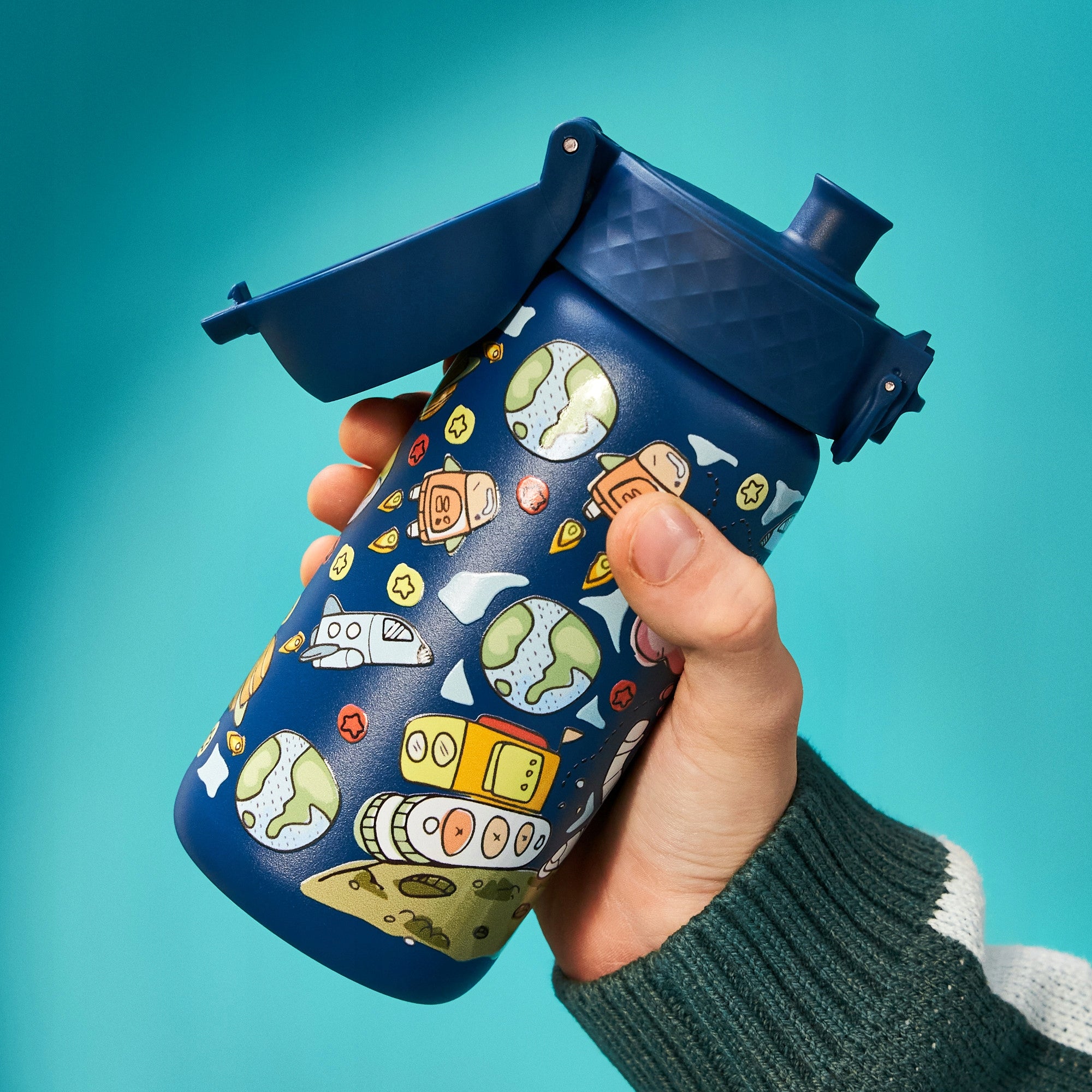 STEEL BOTTLE ATEST PZH SPACE PLANET COSMONAUT ION8 0,4 L 400 ml Color green