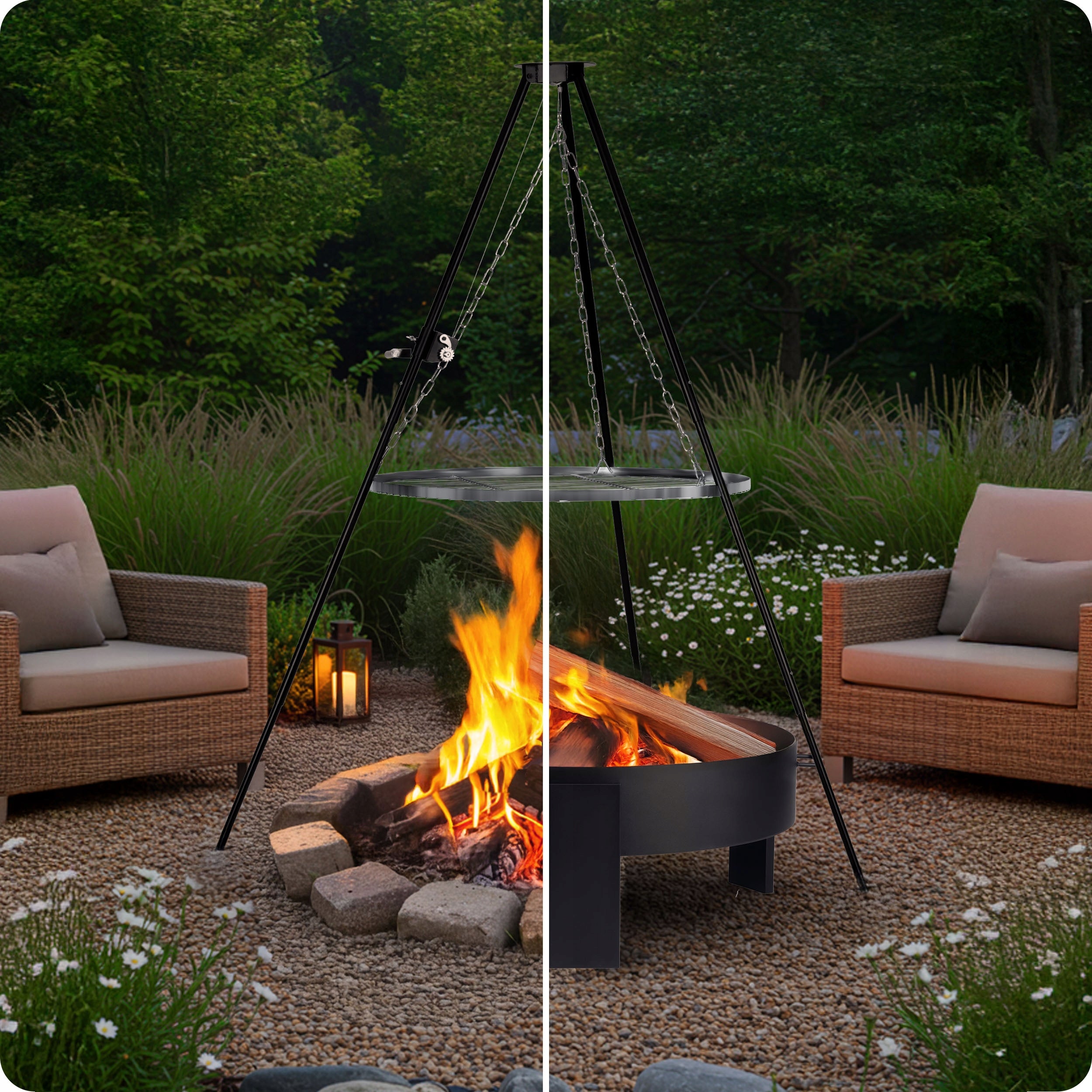 STEEL GRILL GRATE FOR FIREPLACE 80cm TRIPOD LARGE SOLID GARDEN FIREPLACE Material steel