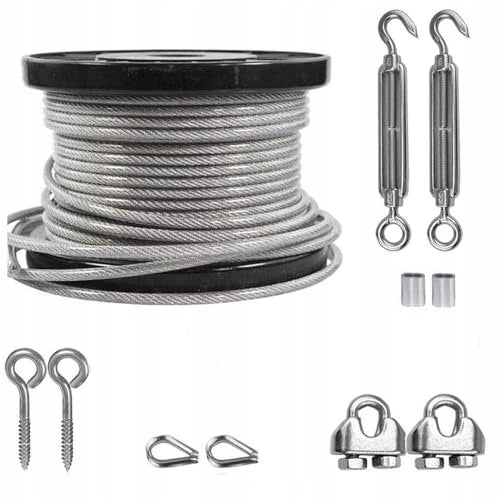 STEEL ROPE 5 MM 10 M STAINLESS STEEL TENSIONERS M6 STEEL SET Brand no brand