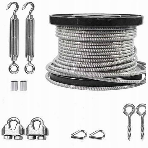 STEEL ROPE 5 MM 10 M STAINLESS STEEL TENSIONERS M6 STEEL SET