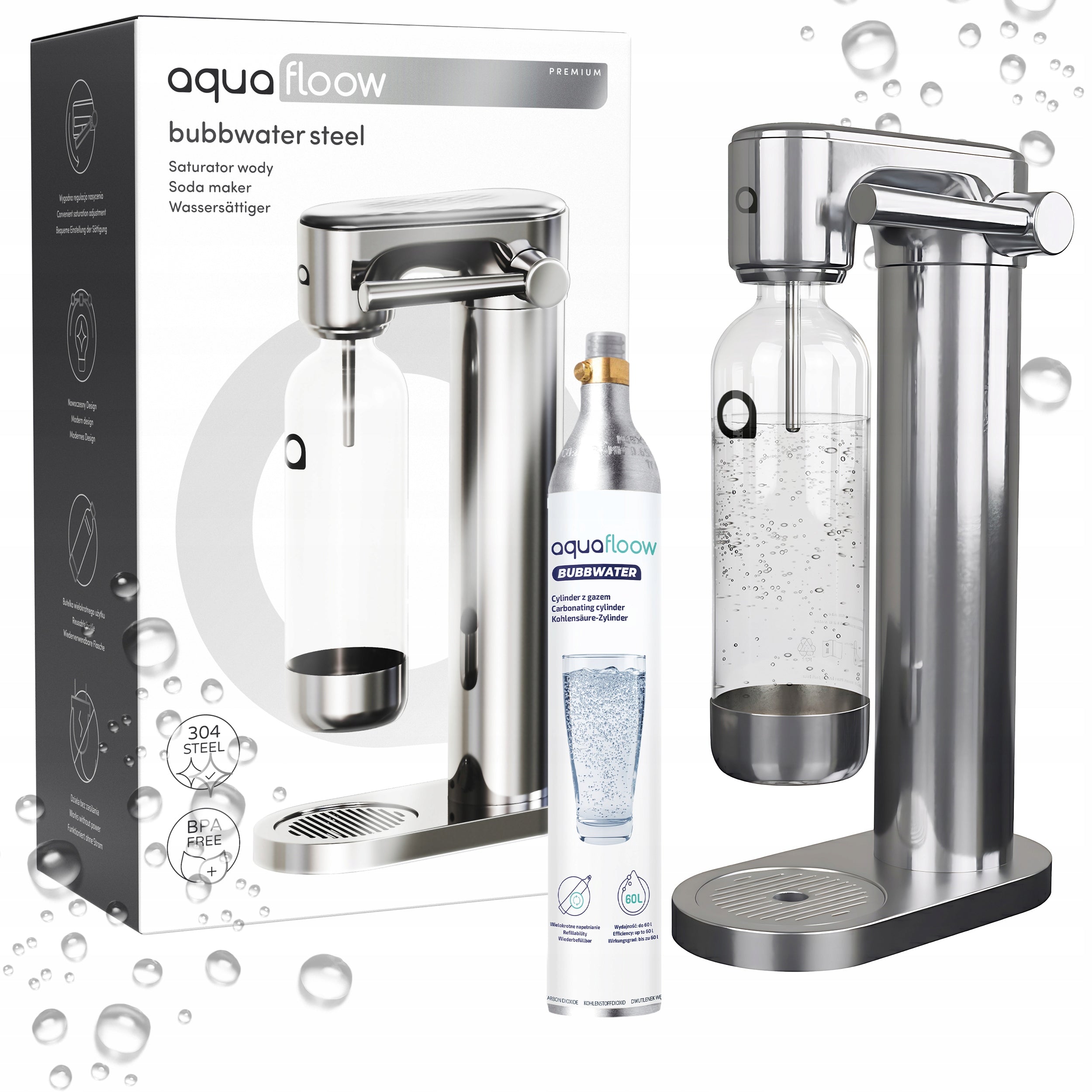 STEEL SATURATOR FOR SPARKLING WATER AQUAFLOOW WATER BOTTLE CYLINDER CO2