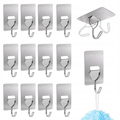STEEL SELF-ADHESIVE HOOKS FOR BATHROOM KITCHEN STRONG WITHOUT DRILLING 12 PCS