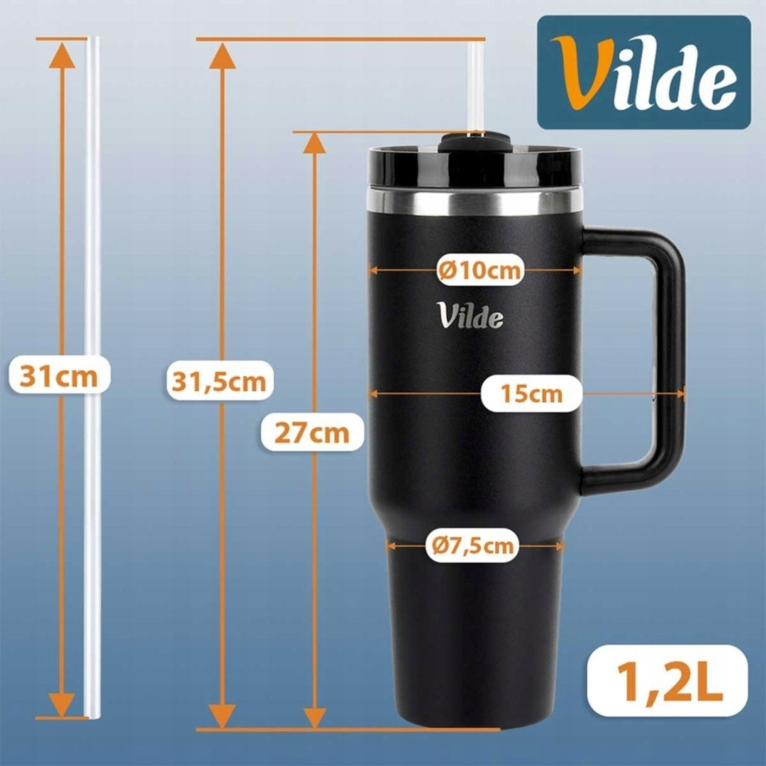 STEEL THERMAL MUG TERMOS 1200ml WITH HANDLE AND STRAW 259444 Brand Vilde