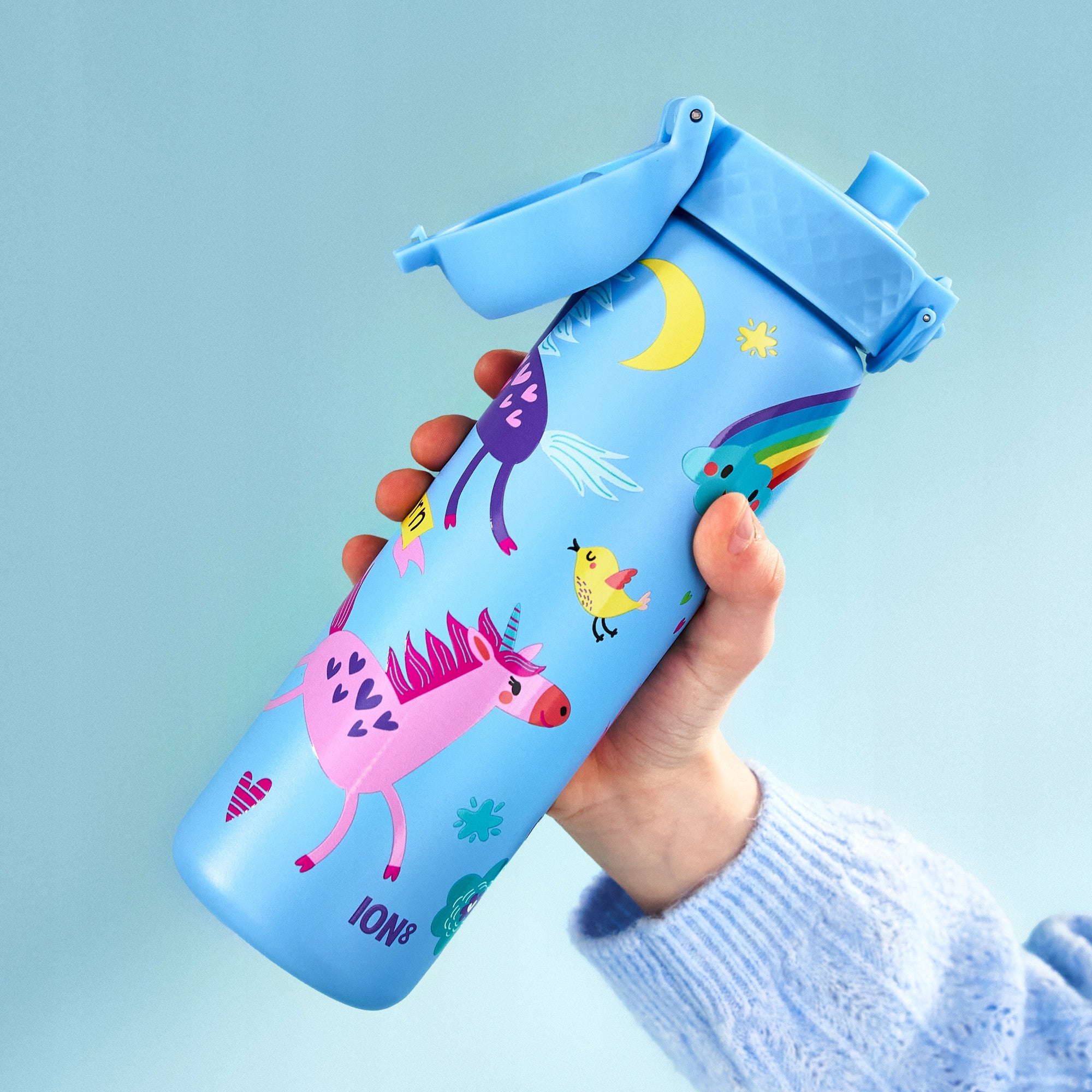STEEL WATER BOTTLE FOR CHILDREN SEALED SCHOOL UNICORN ION8 0,6 L 600ml Brand Ion8