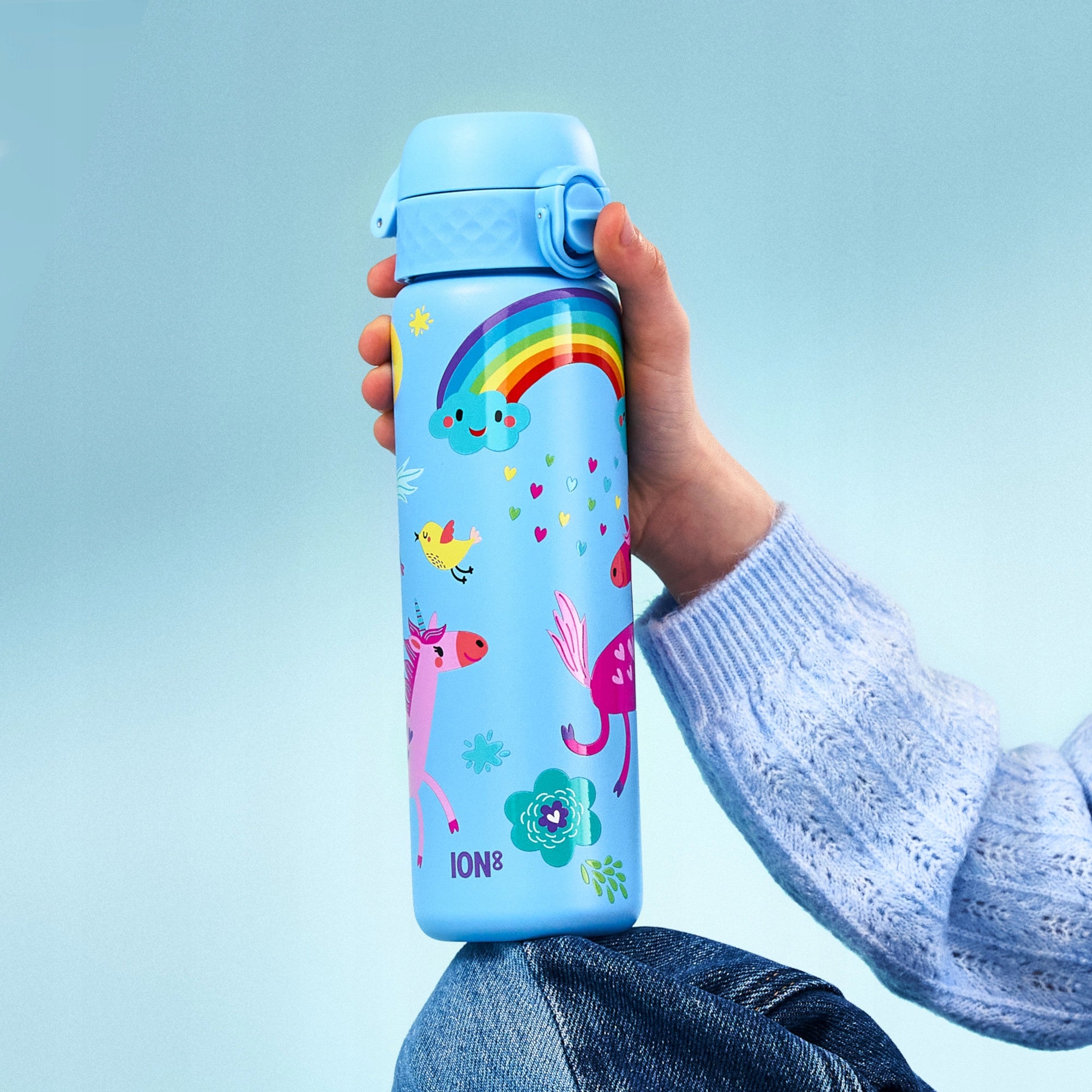 STEEL WATER BOTTLE FOR CHILDREN SEALED SCHOOL UNICORN ION8 0,6 L 600ml Packaging status original