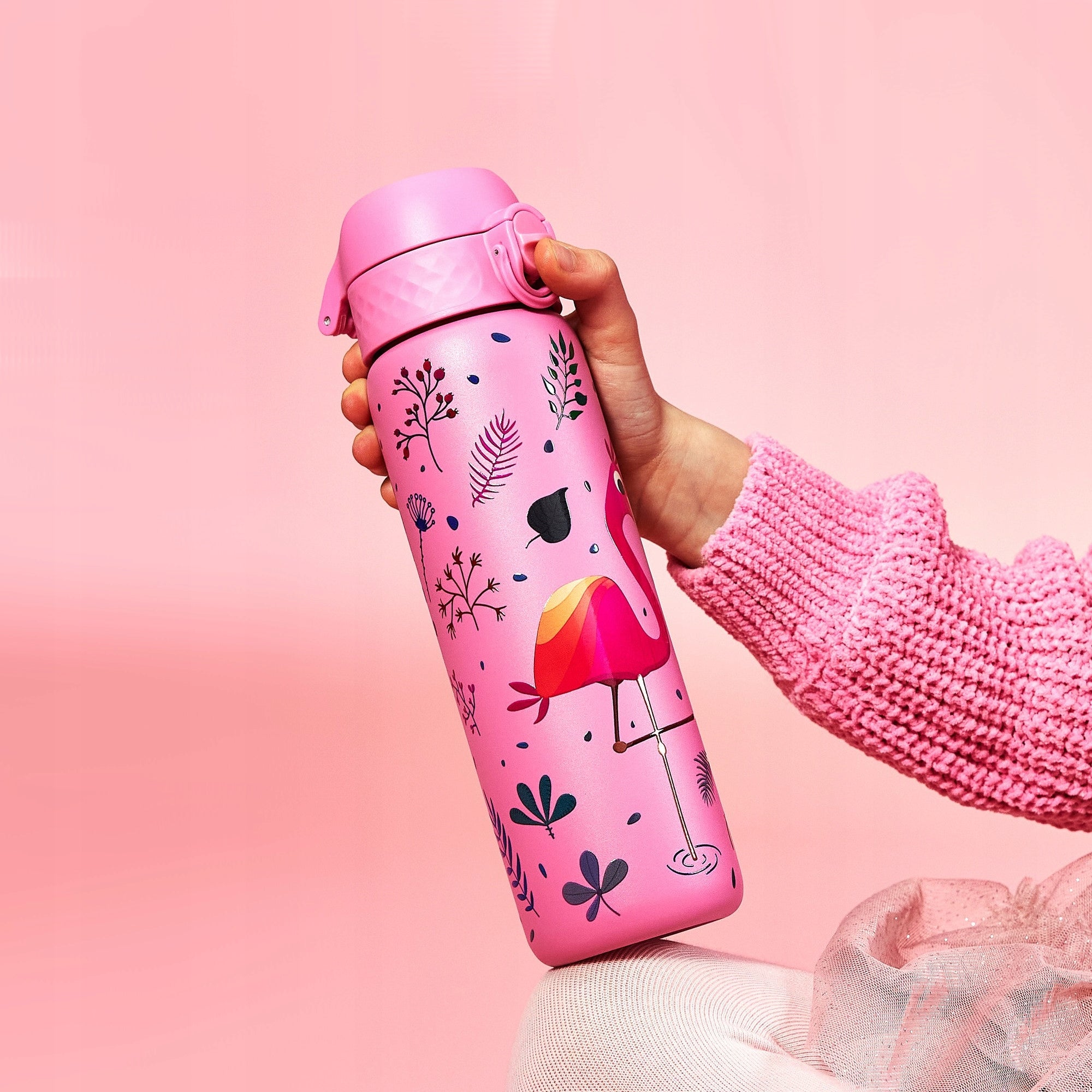 STEEL WATER BOTTLE - PZH CERTIFICATE - LIGHT SEALED - PINK FLAMINGO - ION8 0,6 L 600 ml Packaging status original