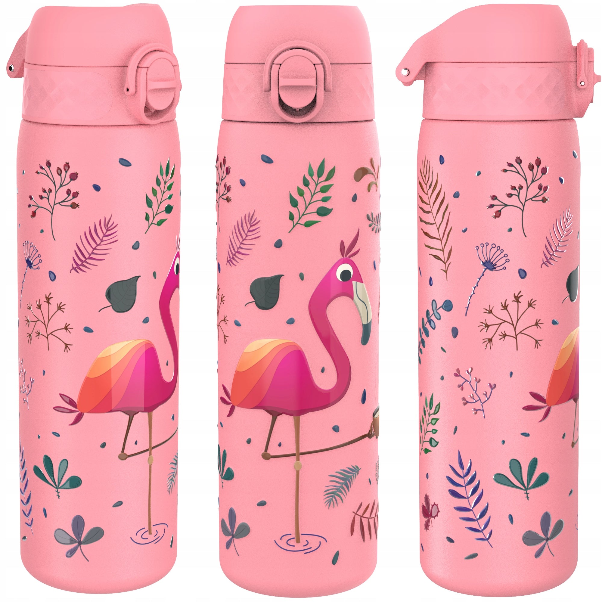 STEEL WATER BOTTLE - PZH CERTIFICATE - LIGHT SEALED - PINK FLAMINGO - ION8 0,6 L 600 ml
