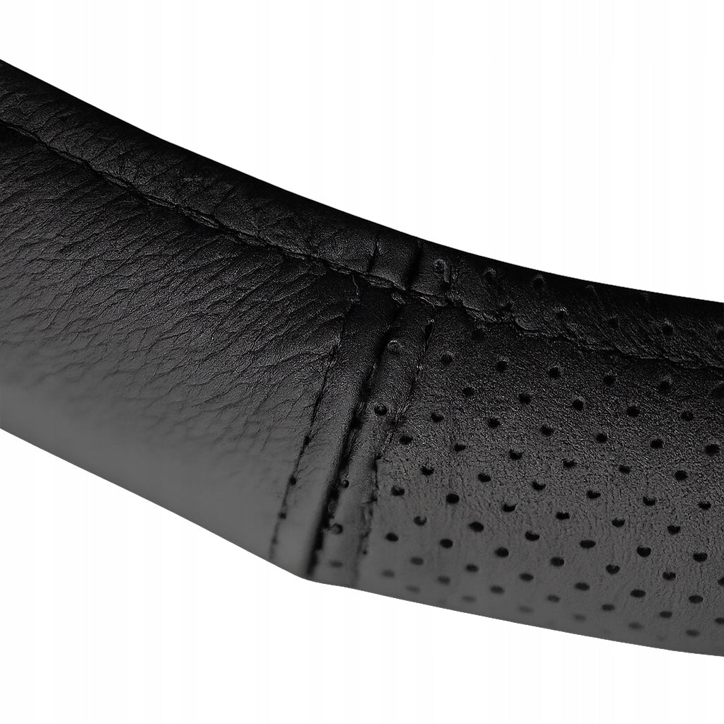STEERING WHEEL COVER LEATHER COVER BLACK LEATHER 6 PIECES 37-38 CM Packaging status original