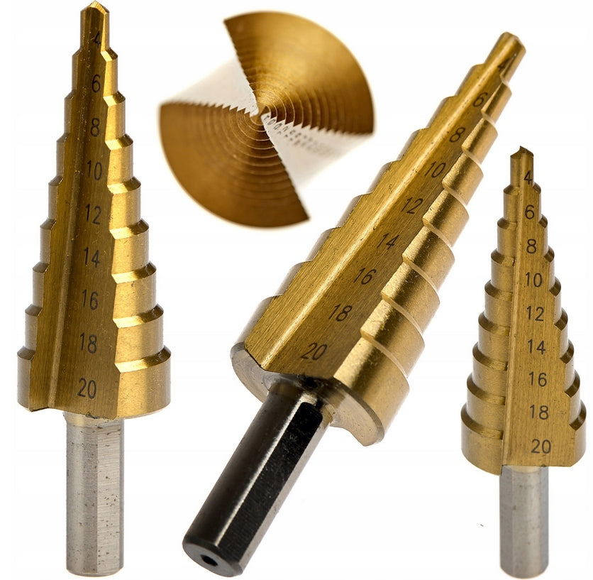 STEP CONICAL DRILL BIT GRADUATED CHRISTMAS TREE HSS TITANIUM 4-20 MM DRILL BIT