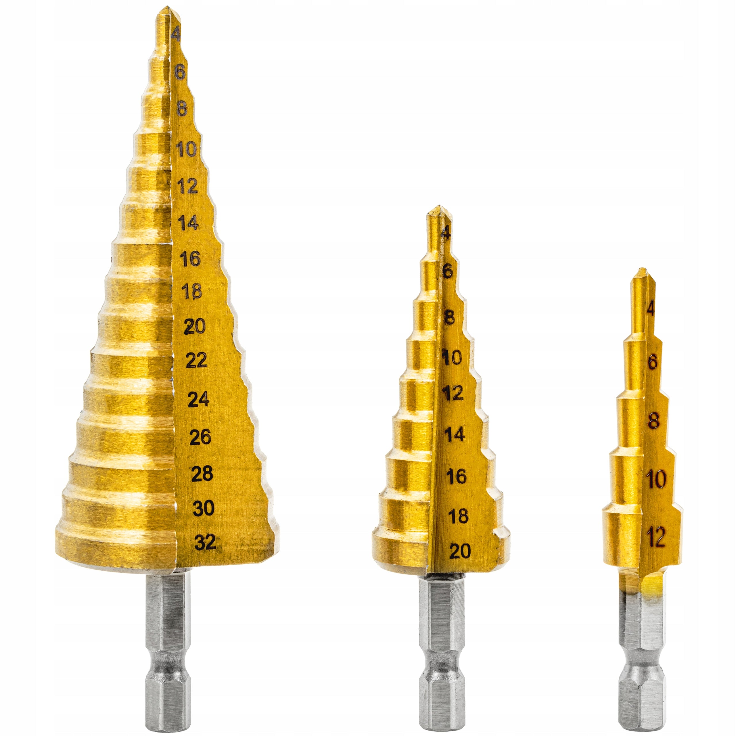 STEP CONICAL DRILL BITS FOR METAL WOOD PLASTIC SHEET METAL 4-32 MM HEX EAN (GTIN) 5905475660603