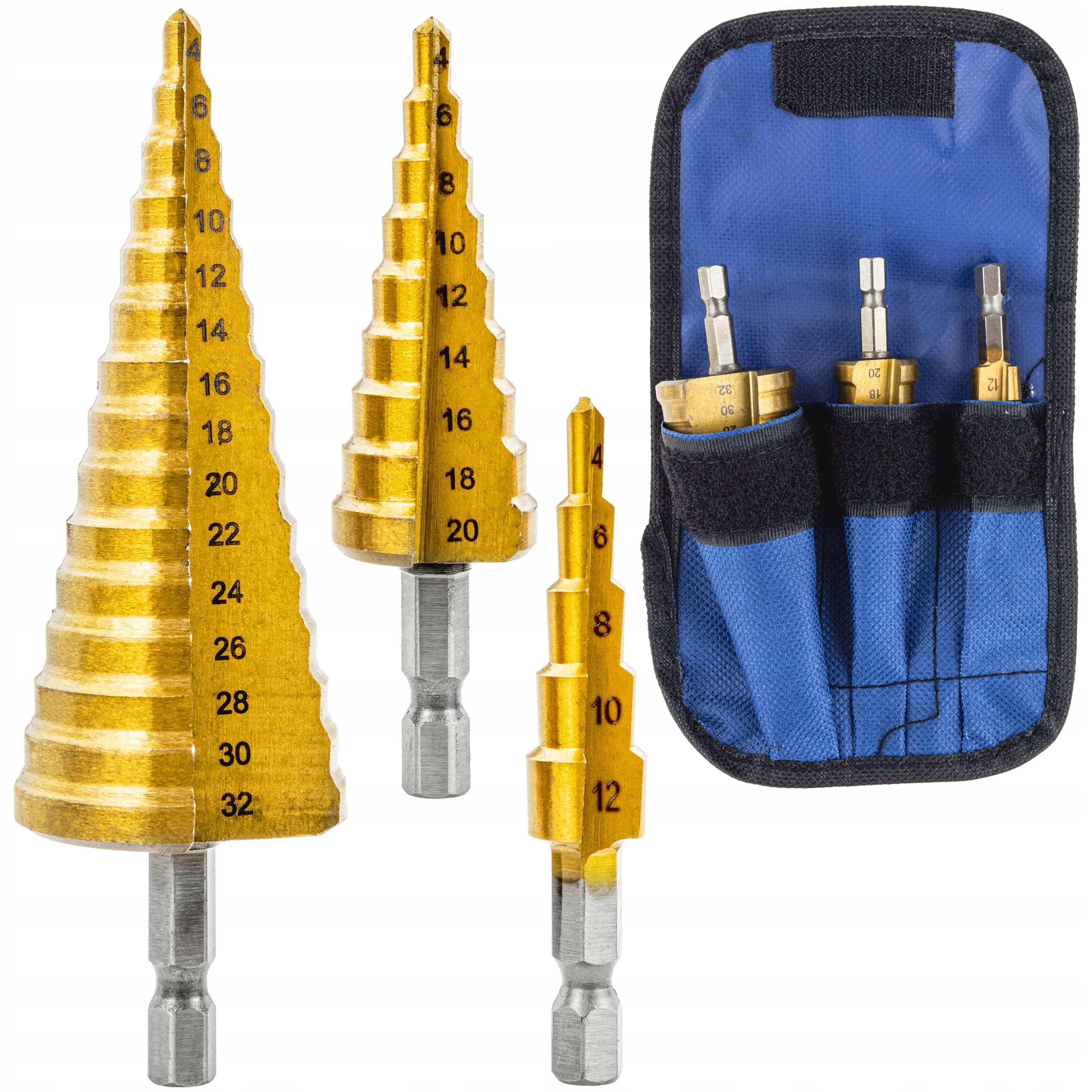 STEP CONICAL DRILL BITS FOR METAL WOOD PLASTIC SHEET METAL 4-32 MM HEX