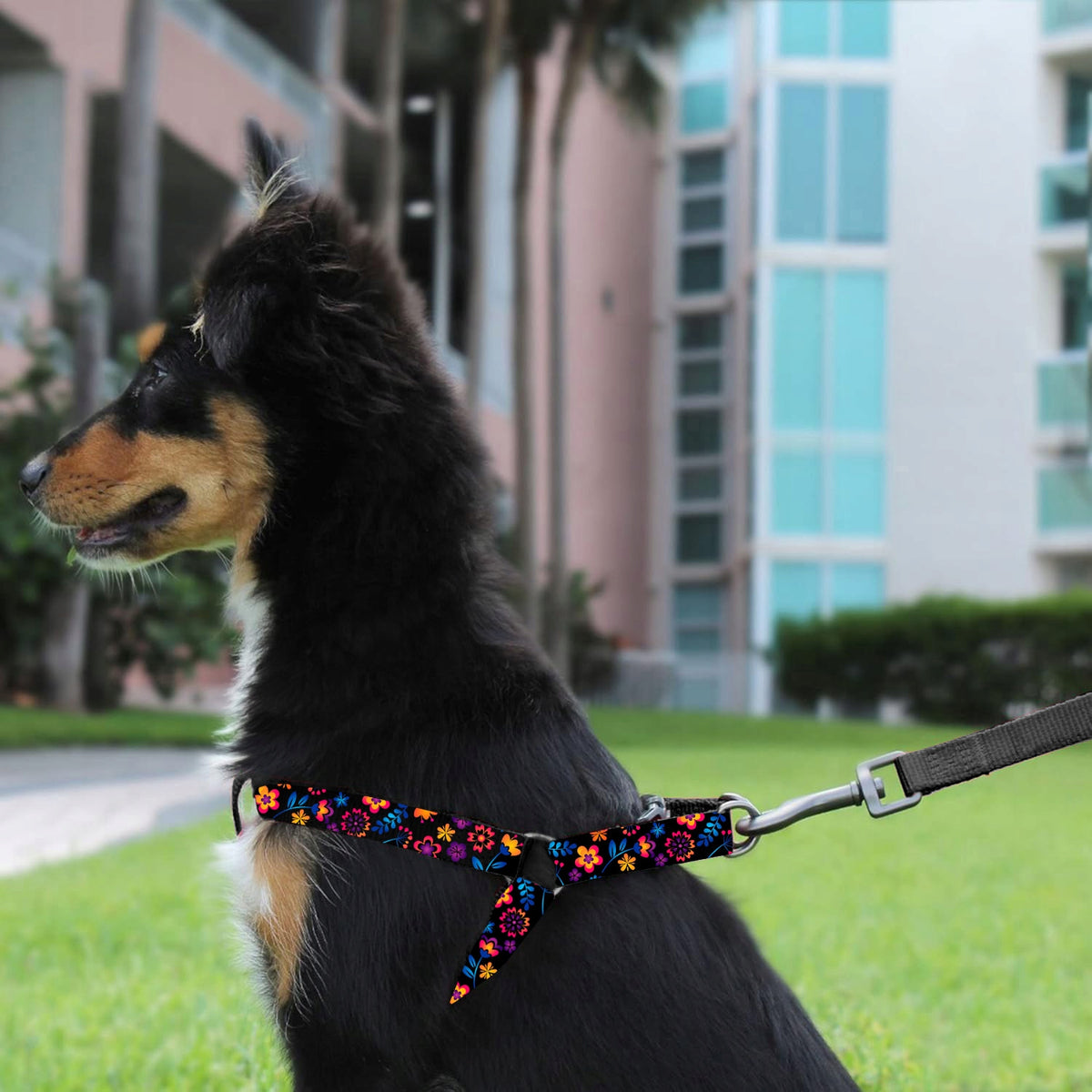 STEP IN HARNESS FOR DOG ADJUSTABLE STRONG PRESSURE-FREE DECENT FLOWERS ros. M Brand Reverse