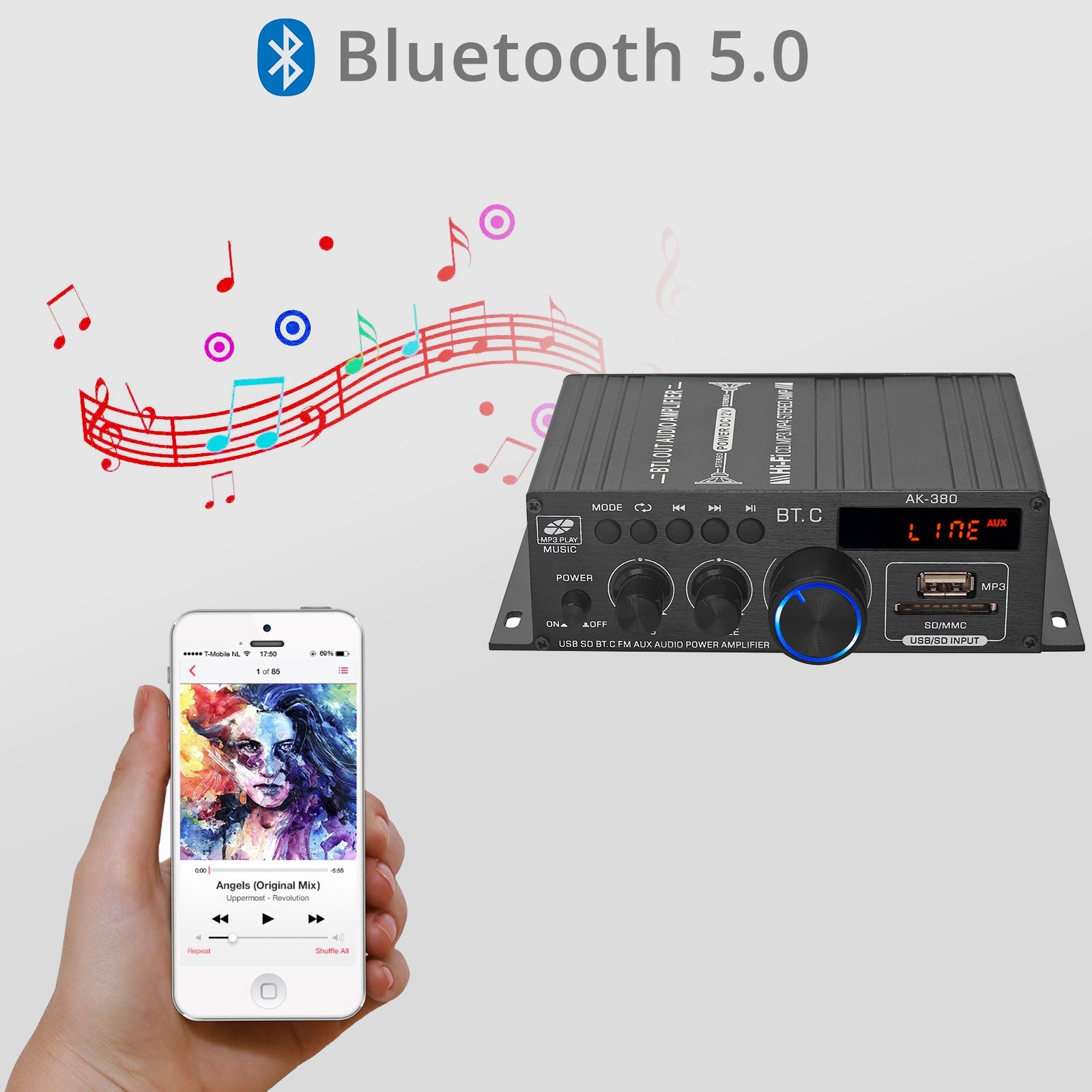 STEREO AMPLIFIER SOUND BLUETOOTH RADIO FM INPUT SD/USB 2 CHANNELS Brand no brand