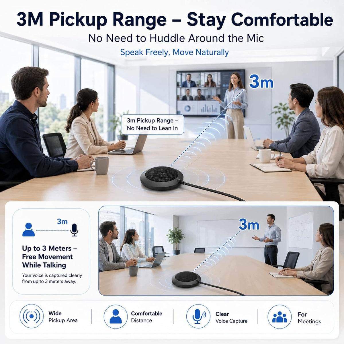 STEREO CONDENSER MICROPHONE OMNIDIRECTIONAL USB 360° CONFERENCES Brand ICF