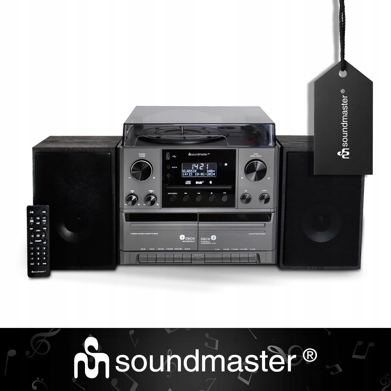 STEREO TOWER TURNTABLE SOUNDMASTER CASSETTE PLAYER TUNER FM USB BLUETOOTH Packaging status original