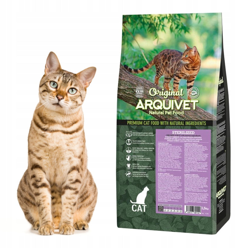 STERILIZED CAT FOOD PREMIUM CHICKEN AND RICE WEIGHT CONTROL 1,5 kg Brand ARQUIVET