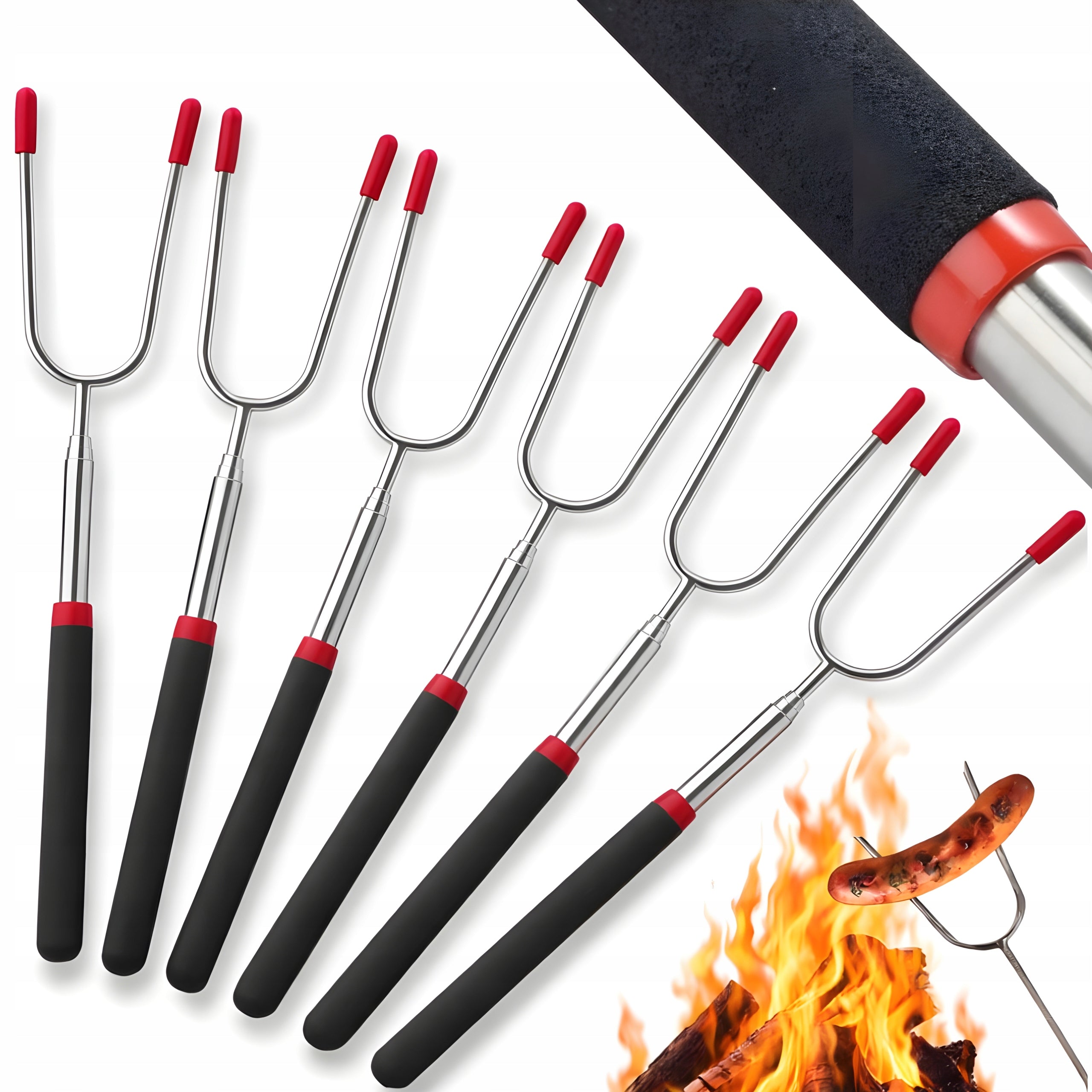STICK BARBECUE FORKS FOR SAUSAGE FIRE LONG TELESCOPIC 6PCS