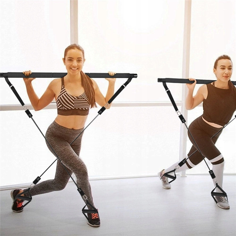 STICK TRAINING BAR WITH EXPANDERS FOR PILATES FITNESS RUBBER LOAD Brand Bedee