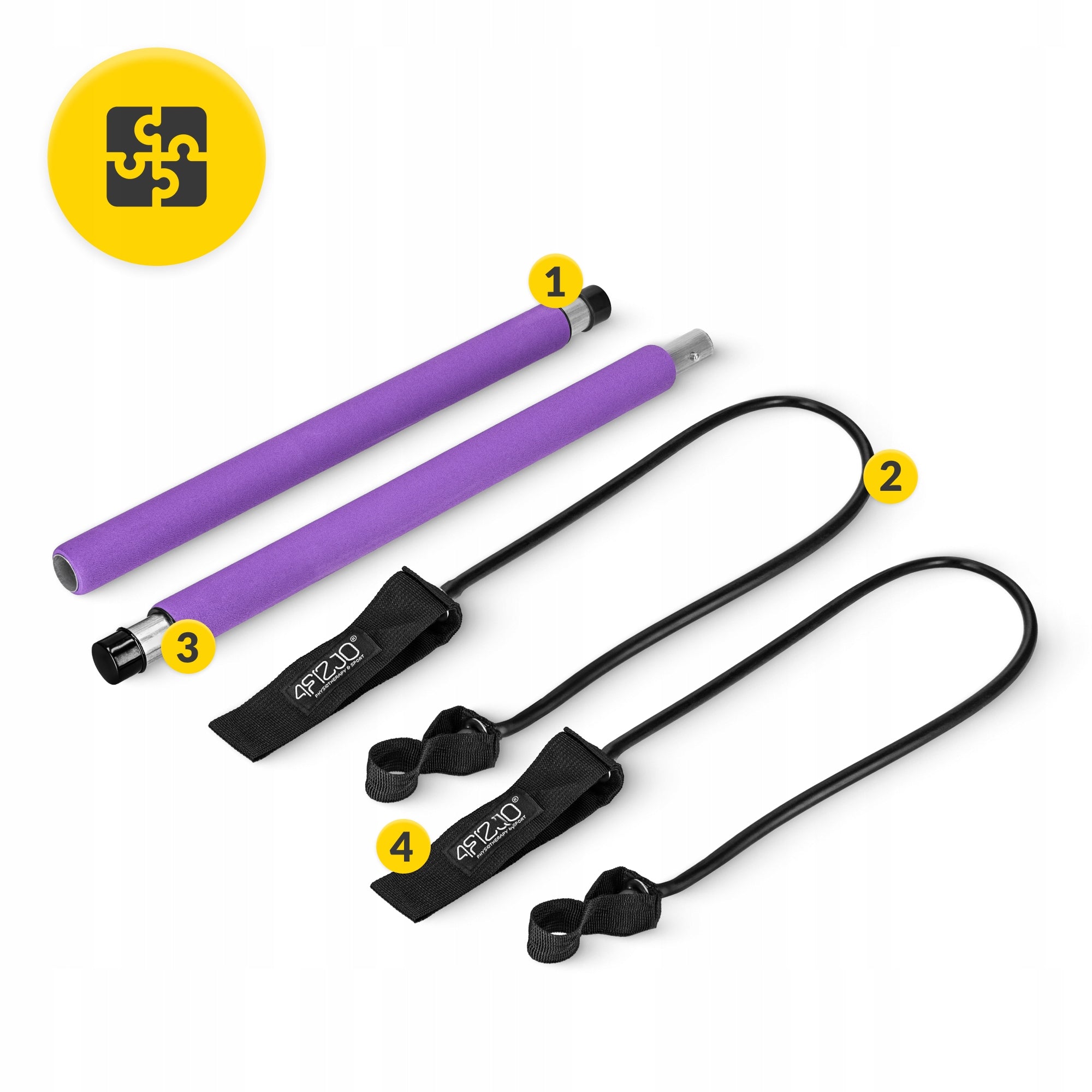 STICK TRAINING BAR WITH EXPANDERS FOR PILATES FITNESS RUBBER LOAD Width 33 mm