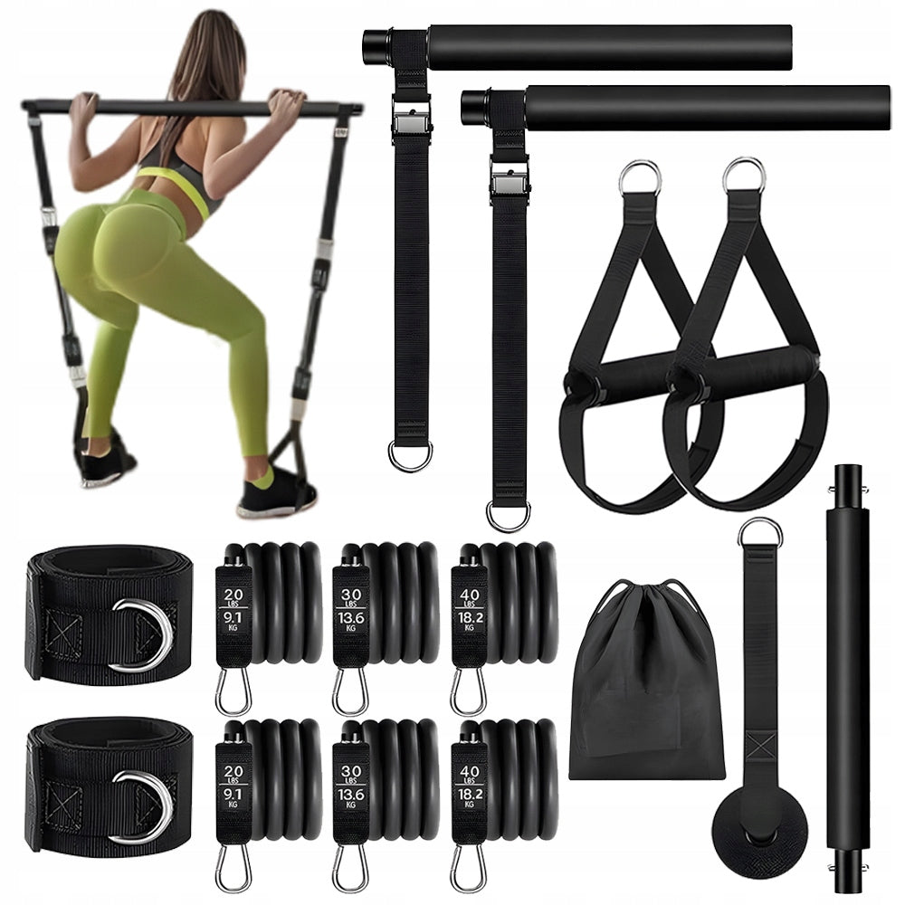 STICK TRAINING BAR WITH EXPANDERS FOR PILATES FITNESS RUBBER LOAD