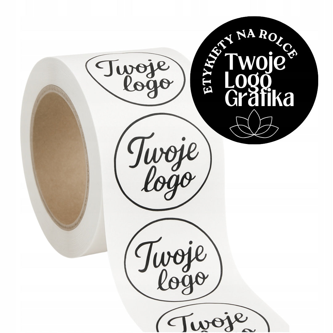 STICKERS ON ROLL WITH LOGO ROUND BLACK AND WHITE ON REQUEST GENERATOR