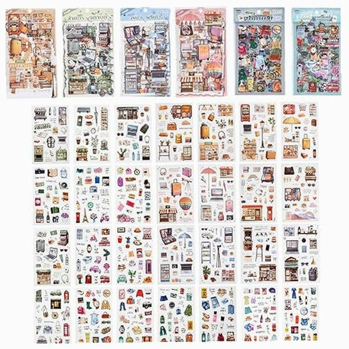STICKERS SCRAPBOOKING TRAVEL PET WATERPROOF 28 SHEETS SET decoration