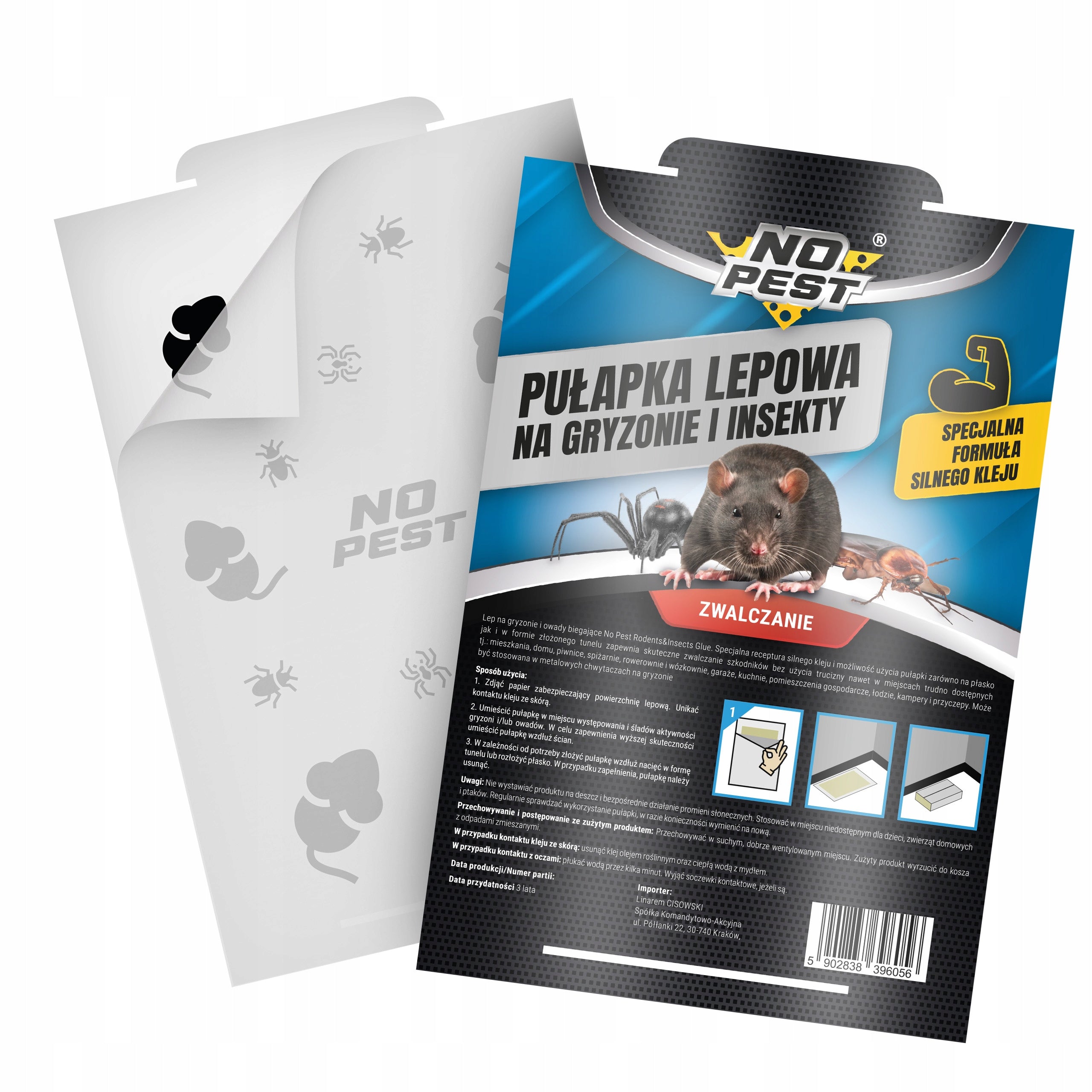 STICKY TRAP STICK ON MICE RATS SPIDERS COCKROACHES FLEAS ANTS NO PEST Manufacturer code PUŁAPKA KLEJOWA LEP NA OWADY GRYZONIE MYSZY