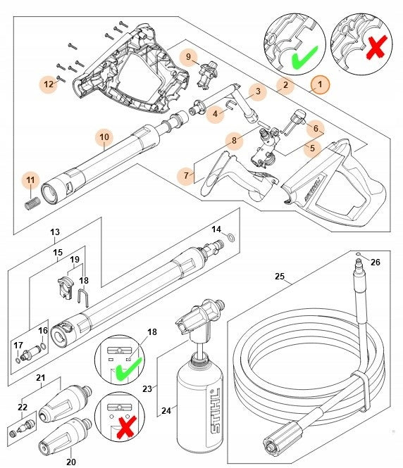 STIHL pressure washer gun STIHL RE100 RE140 RE150 RE170 Manufacturer code 49305001307