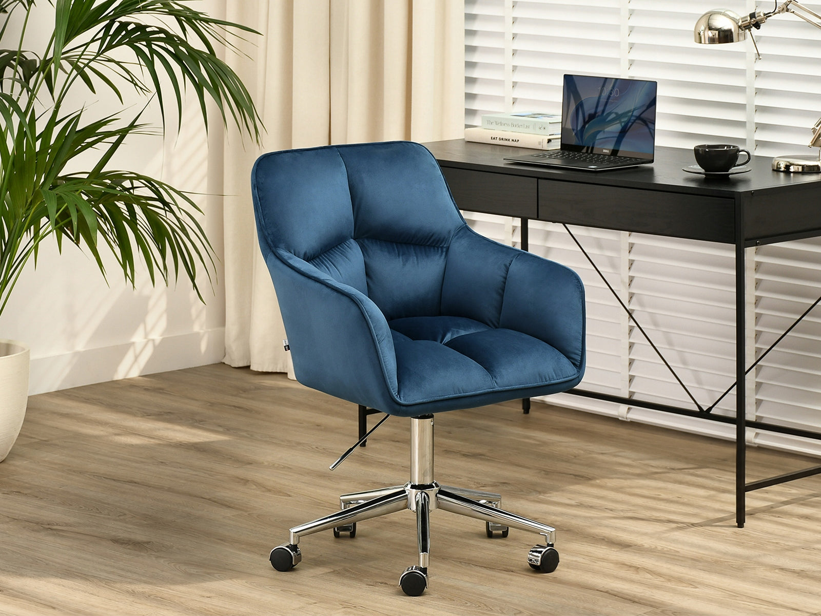 STITCHED SWIVEL CHAIR FOR OFFICE ISLA NAVY BLUE VELOUR ON CHROME LEG Brand Mebel-Partner