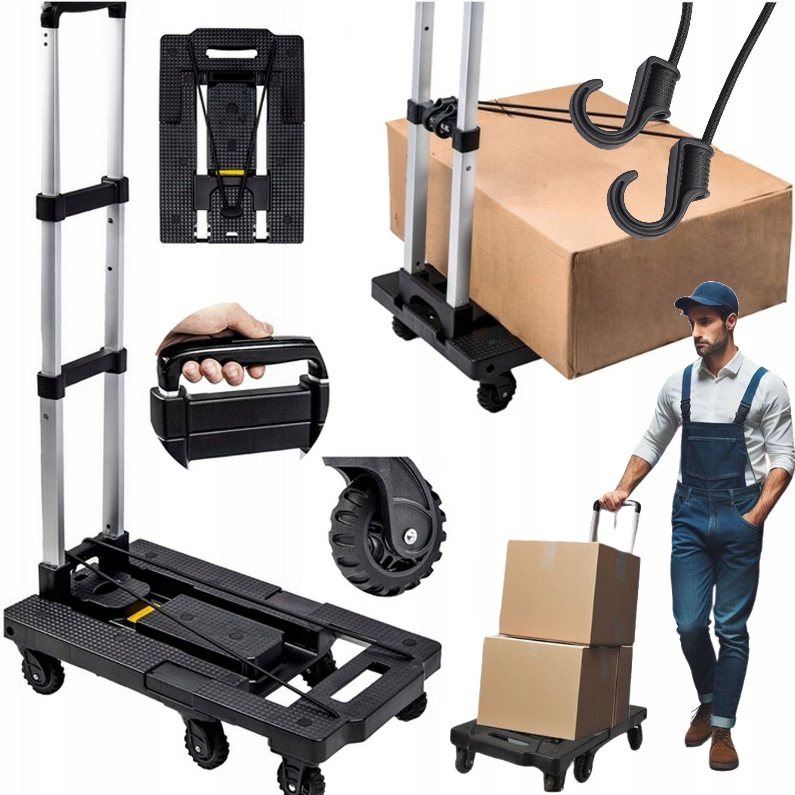 STORAGE TRANSPORT TROLLEY 6 WHEELS GARDEN FREIGHT FOLDING CABLES