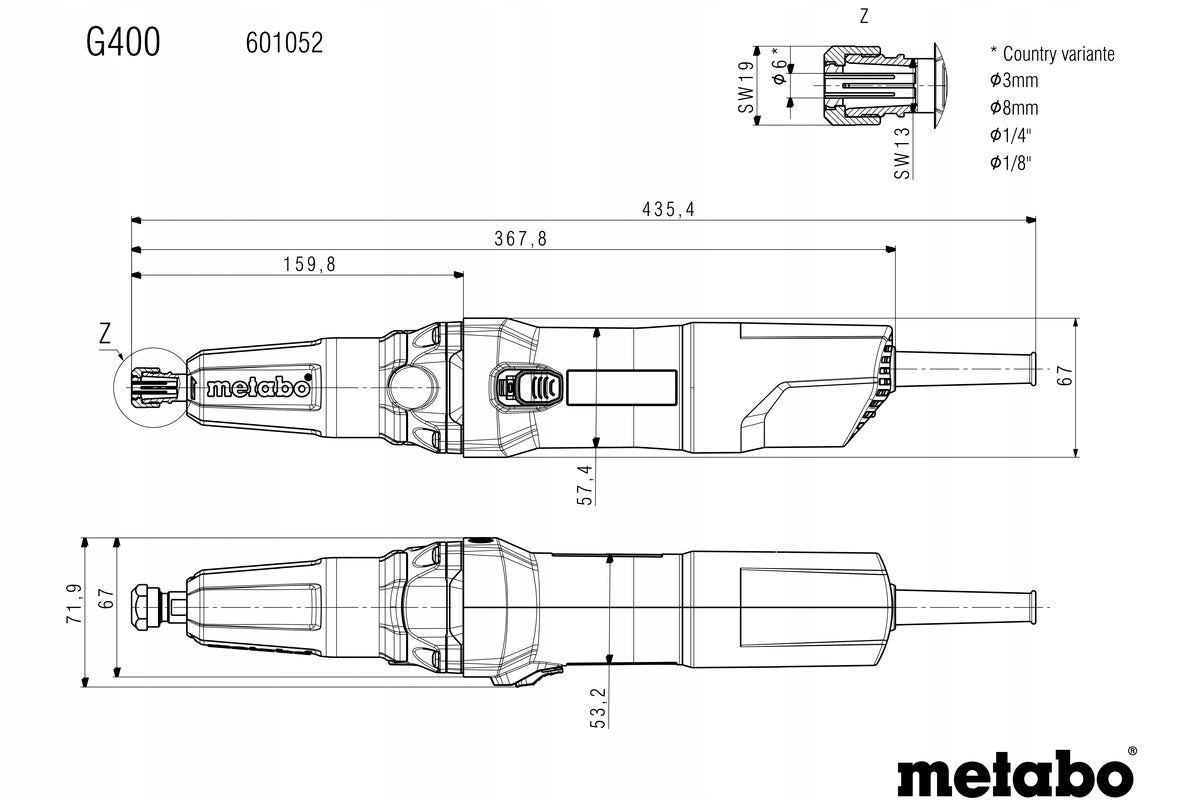 STRAIGHT GRINDER G400 6MM 380W 601052000 METABO Brand Metabo