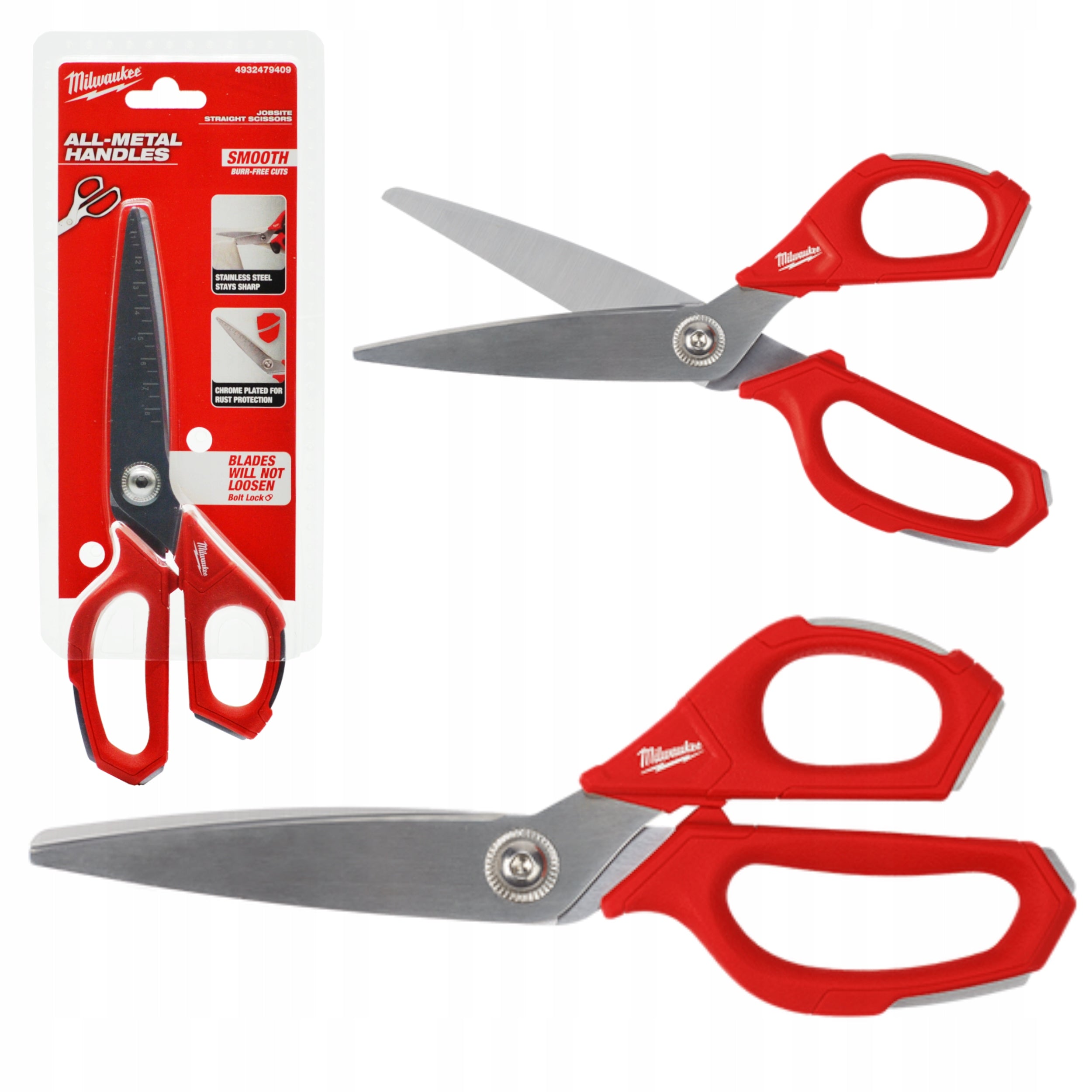 STRAIGHT SCISSORS WITH RULER IRON CARBIDE BLADE 95MM CONSTRUCTION MILWAUKEE