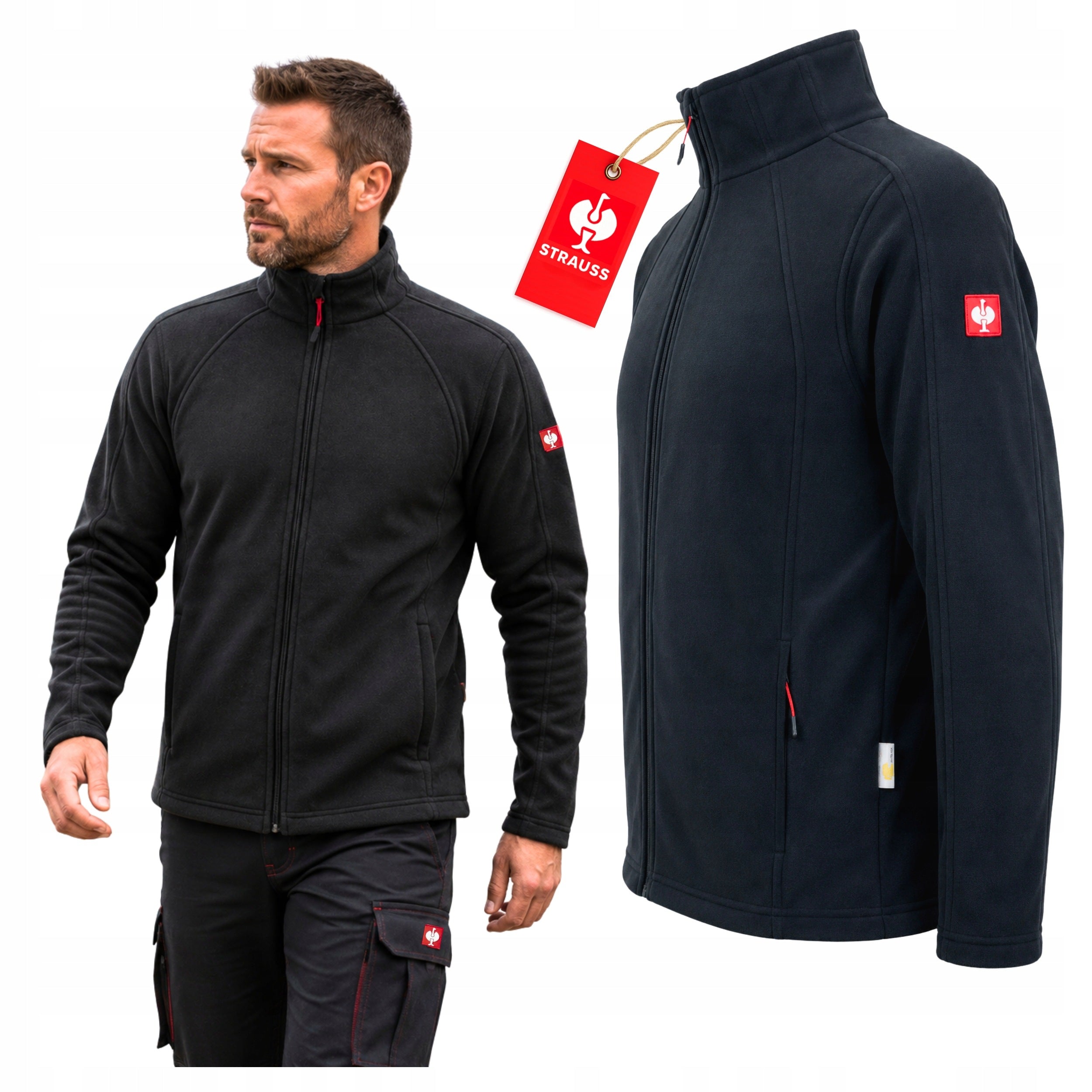 STRAUSS Men's Work Fleece SWEATSHIRT Men's Black Premium