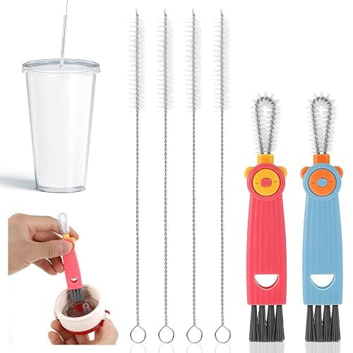 STRAW CLEANING BRUSH SET OF 6 BRUSHES CUP BOTTLES METAL