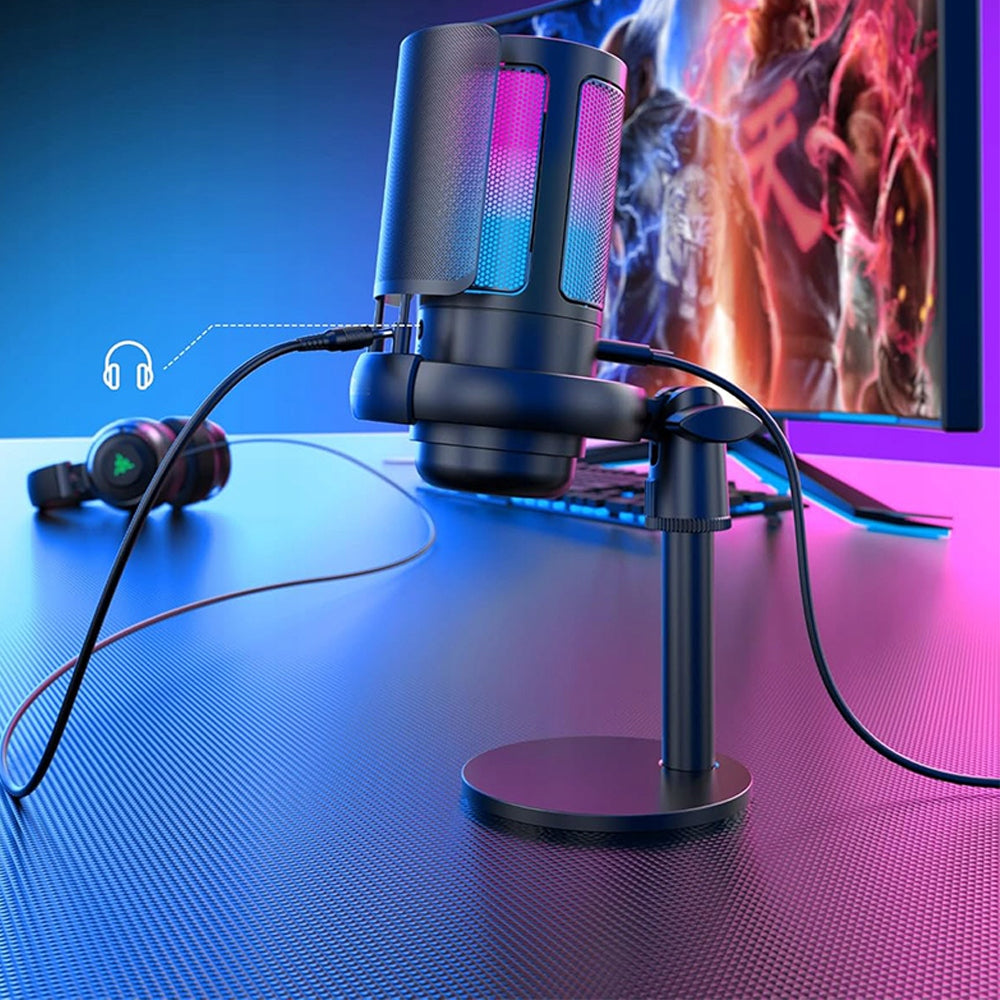 STREAMING GAMING MICROPHONE WITH RGB EFFECT, METAL BASKET, POP FILTER Manufacturer code Mikrofon do gier komputerowych