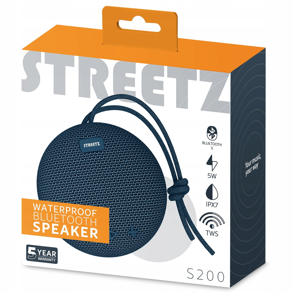 STREETZ Waterproof Bluetooth Speaker, 1x 5W, AUX, Microphone, Blue Brand no brand
