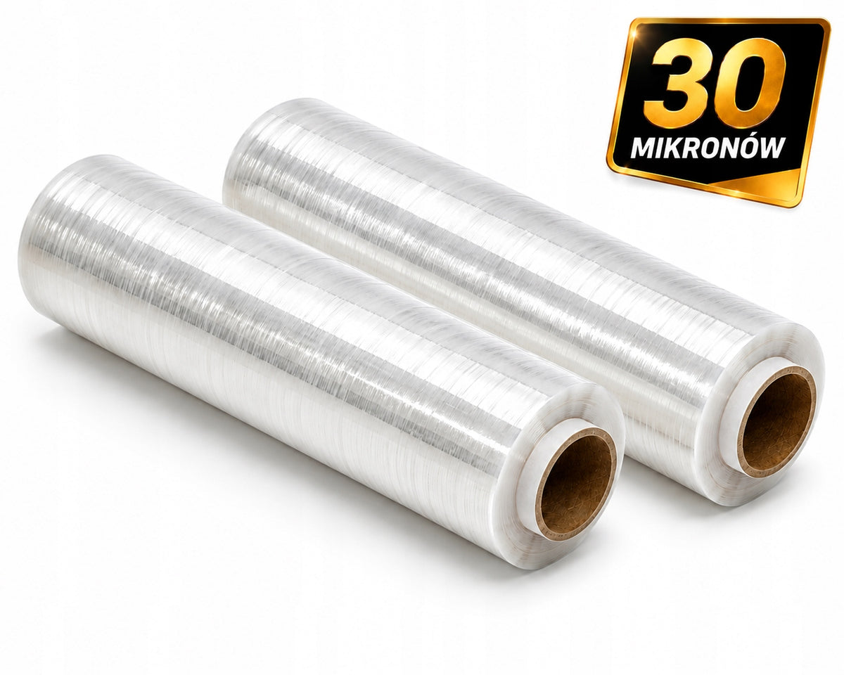 STRETCH FILM 30 MICRONS 2,5 KG TRANSPARENT VERY STRONG 50 CM 2 ROLLS