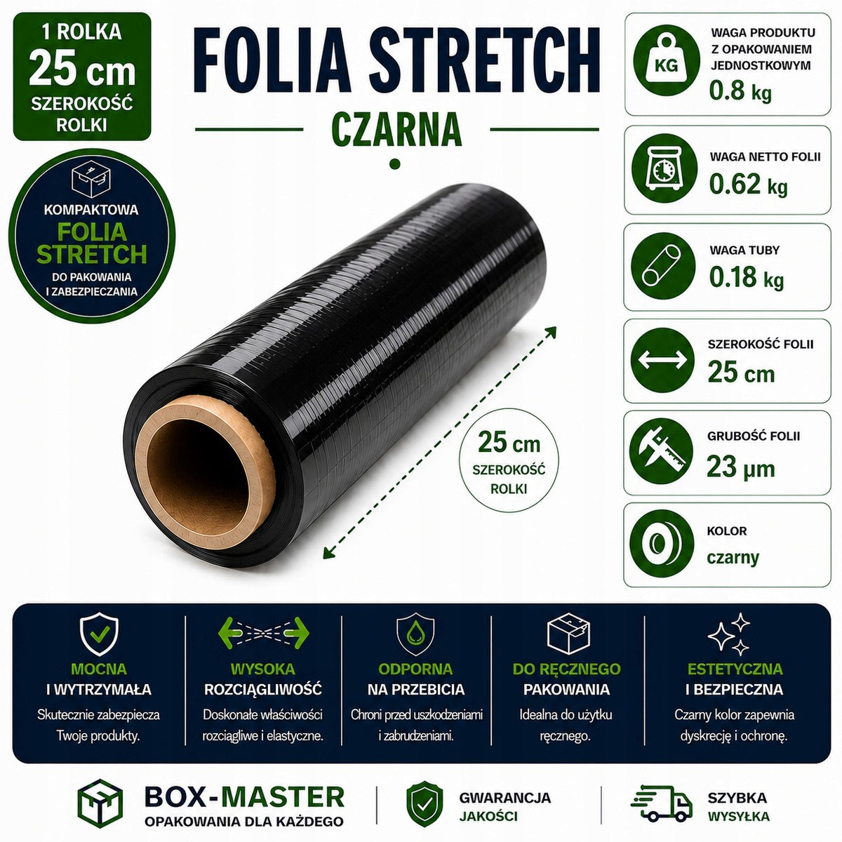 STRETCH FILM MINI RAP 0,8 kg gross/0,62 kg net 25 CM BLACK