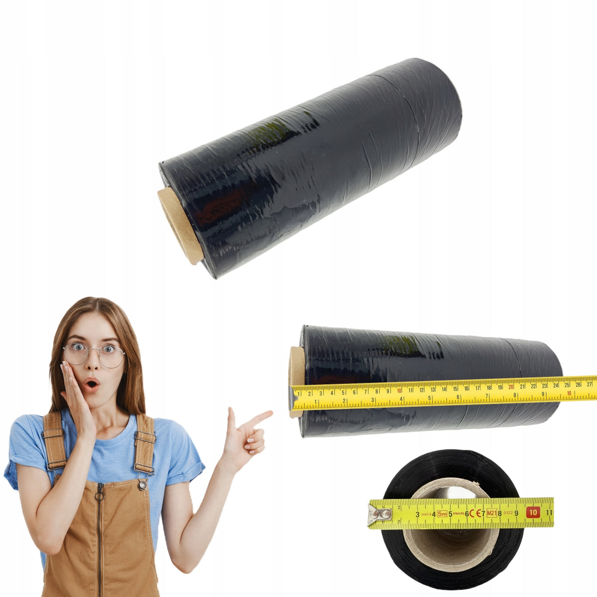 STRETCH FILM MINI RAP 25CM 1KG BLACK COVERING STRONG STRETCH