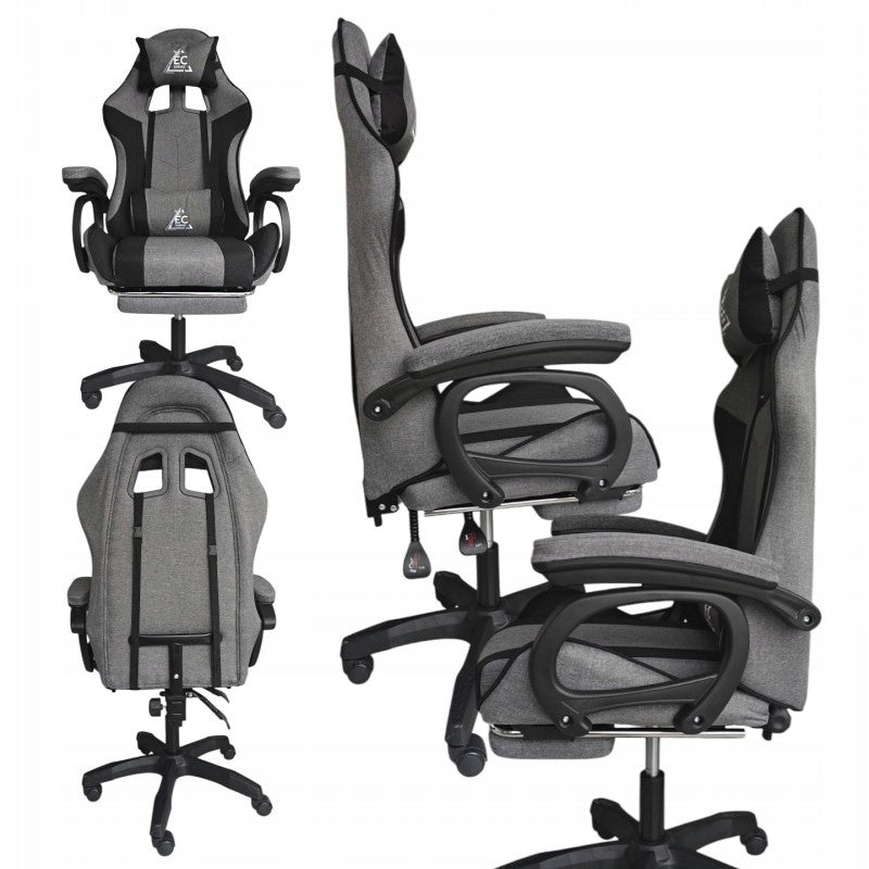 STRIKE swivel gaming chair with footrest and cushions, grey KO40SZ, , Brand Ecarla