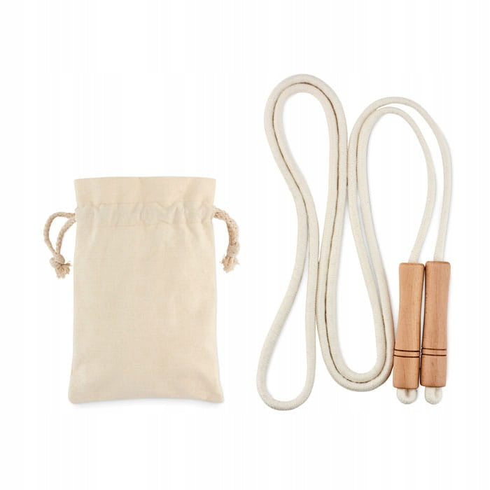 STRING JUMP ROPE Cotton Wooden Hands + Storage Pouch Packaging status original