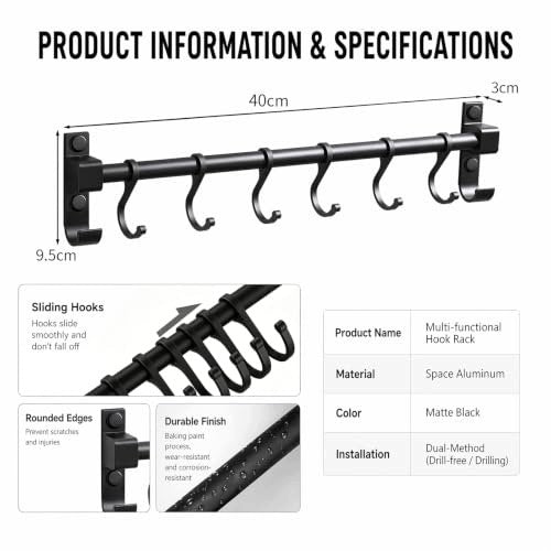 STRIP WITH HOOKS ALUMINUM KITCHEN 40 CM FOR UTENSILS 8 PCS. steel Manufacturer code Bez marki
