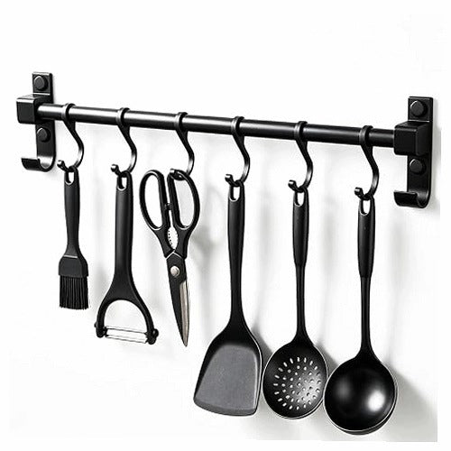 STRIP WITH HOOKS ALUMINUM KITCHEN 40 CM FOR UTENSILS 8 PCS. steel
