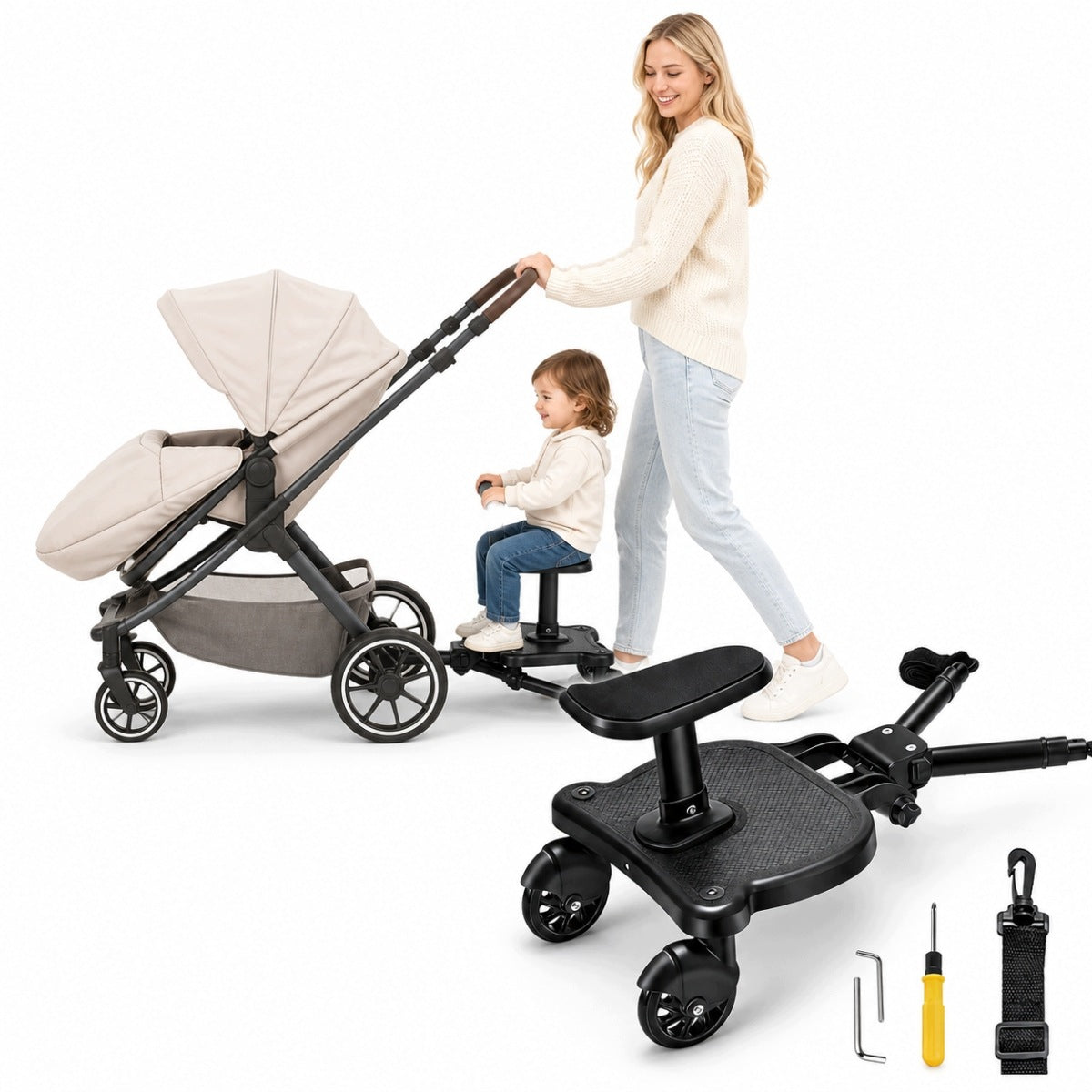 STROLLER ATTACHMENT WITH CHILD SEAT BLACK UNIVERSAL 55KG