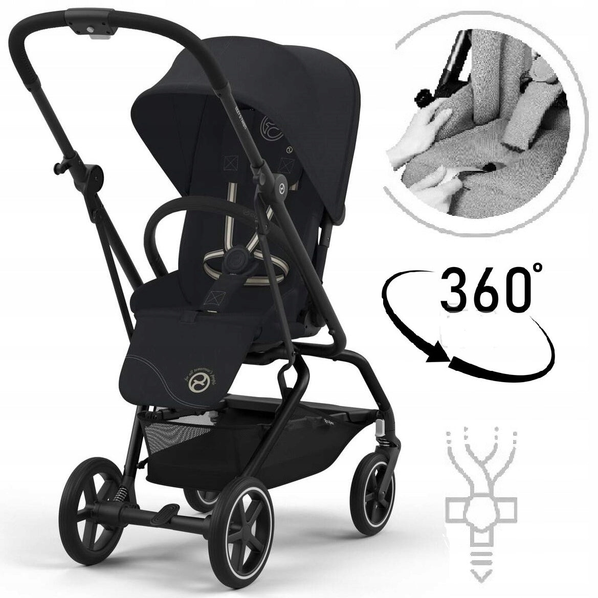 STROLLER CYBEX Eezy S Twist 2 Large Wheels Swivel Seat 2026 Black