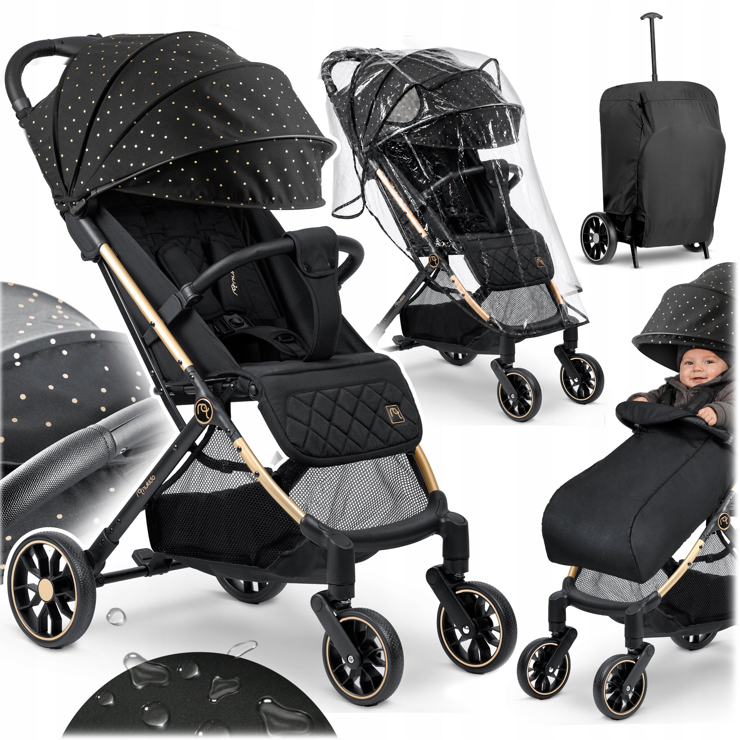STROLLER FOLDING LIGHTWEIGHT LARGE WHEEL STROLLER + COVER ACCESSORIES